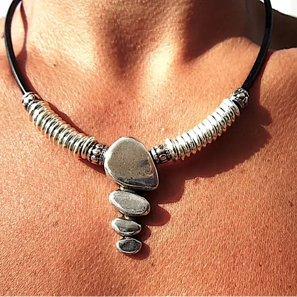 Vintage Geometric Statement Pendant Necklace, Bohemian, Boho, Tribal - Picture 2 of 5